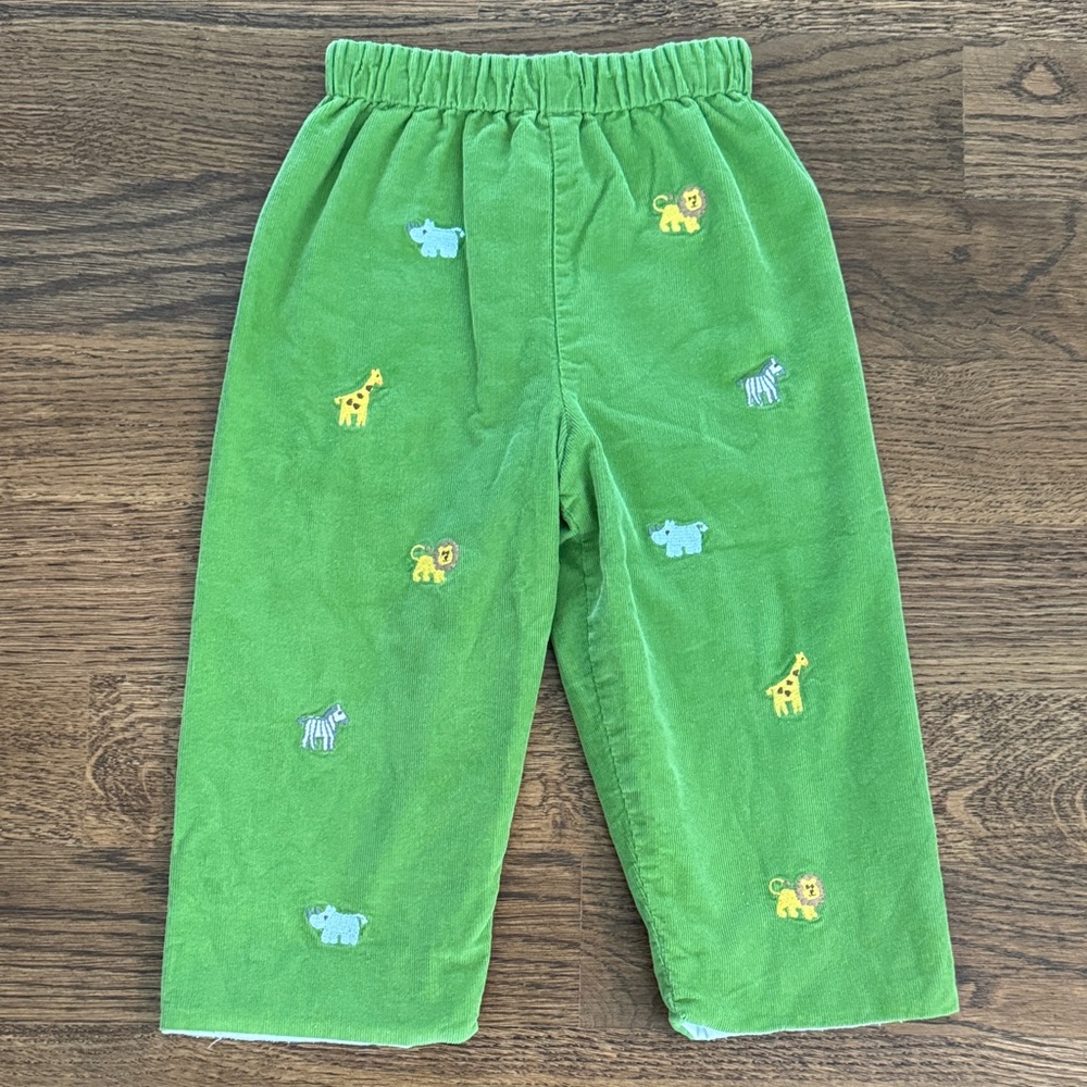 Zuchini Kids Green Corduroy Animal Embroidered Pants